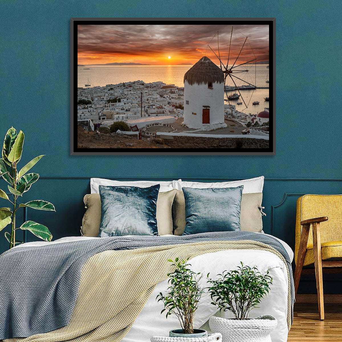 Kato Mili Sunset, Mykonos Wall Art in a room, landscape