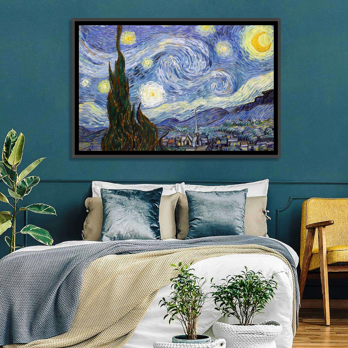 Starry Night Over Saint-rémy Wall Art in a room, landscape