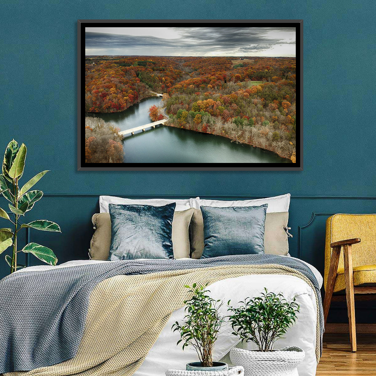 Seneca Lake Aerial View Wall Art in a room, landscape