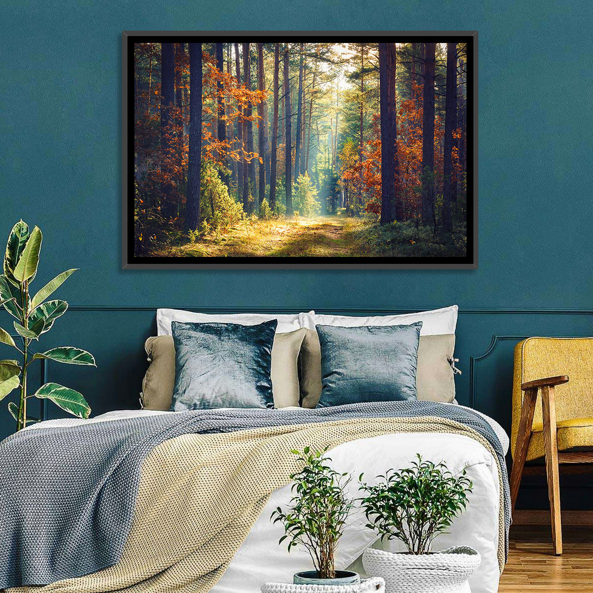 Sunlit Autumn Pine Forest Wall Art