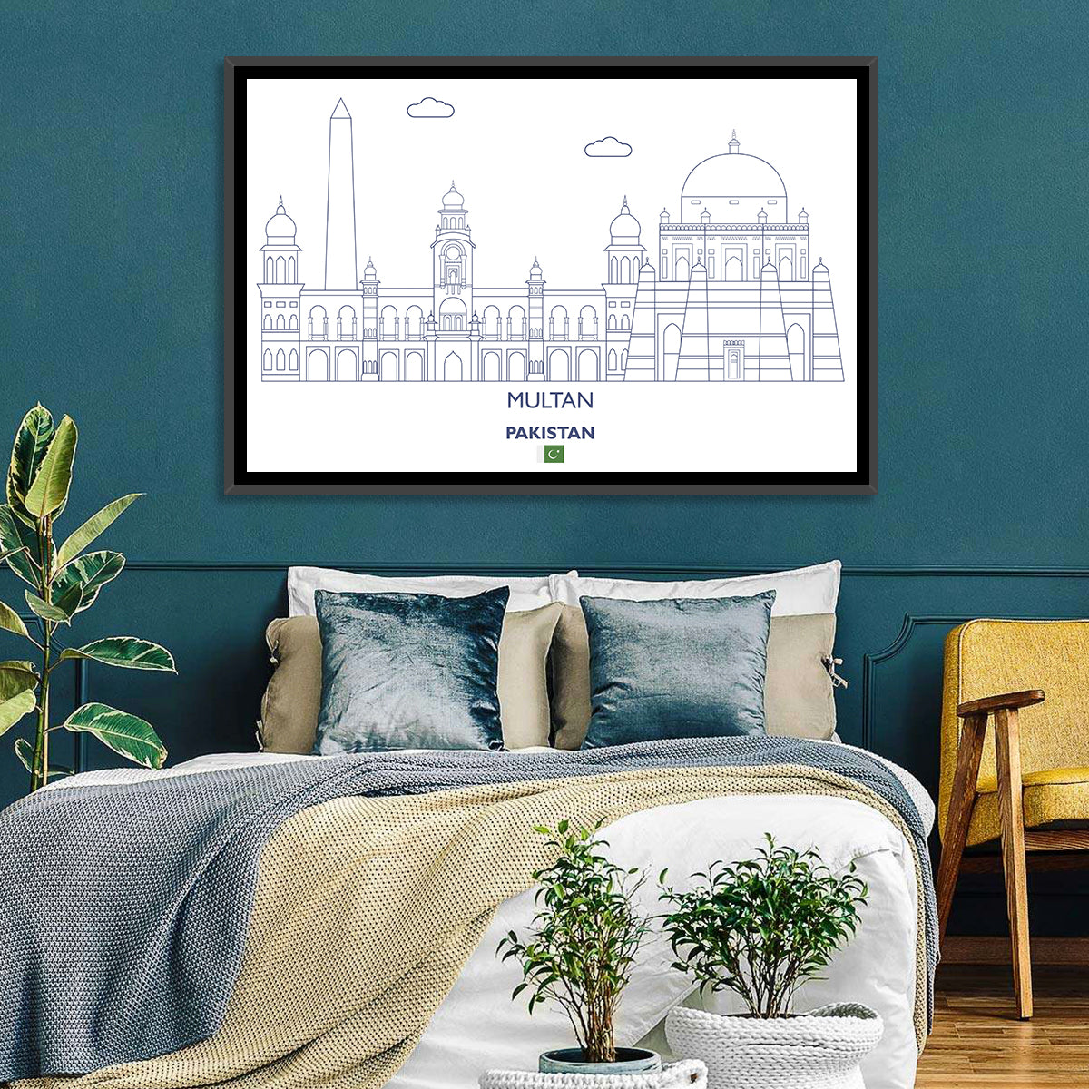 Multan Skyline with Shah Rukn-e-alam Wall Art in a room, landscape
