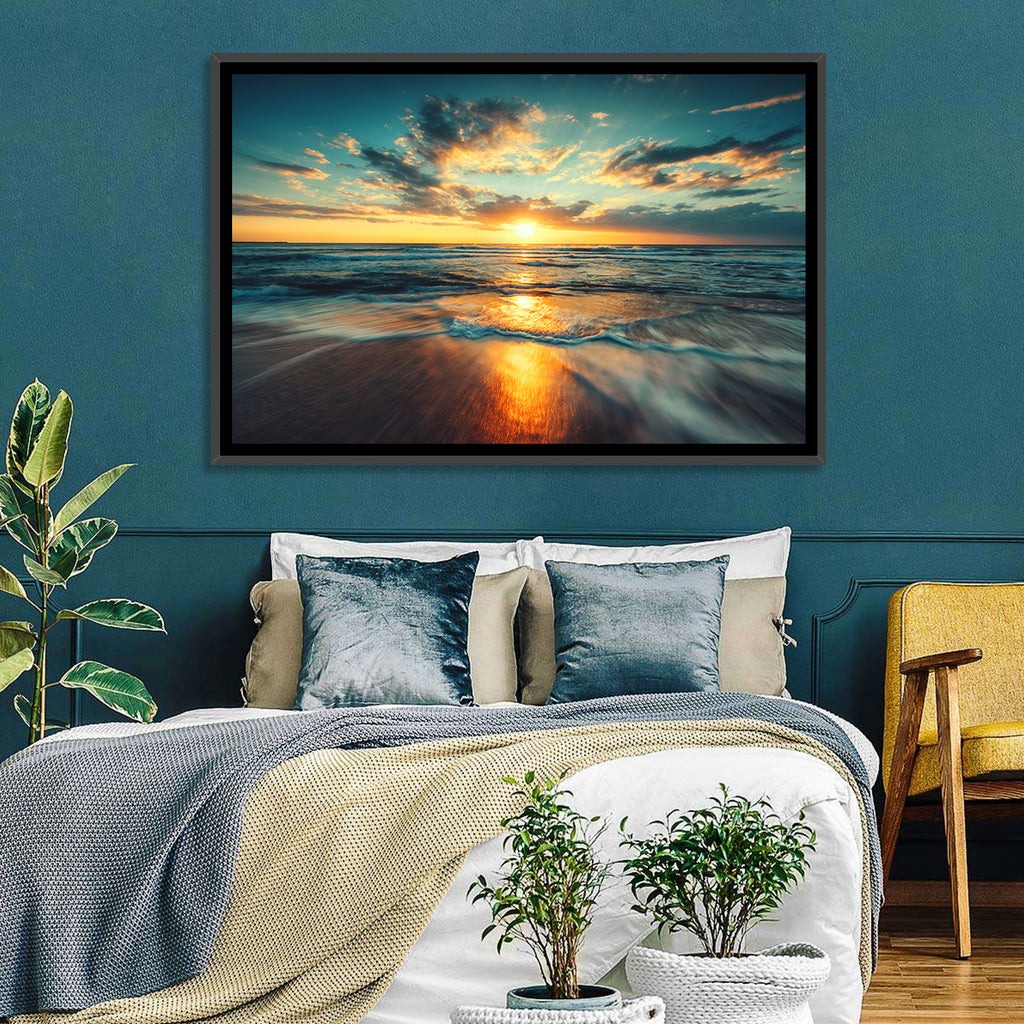 Sunlit Cloudscape Over Beach Wall Art