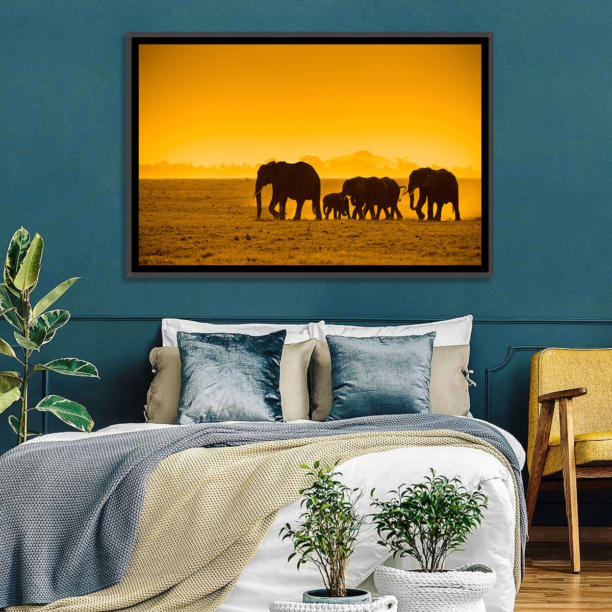 Elephant Family Silhouette Wall Art