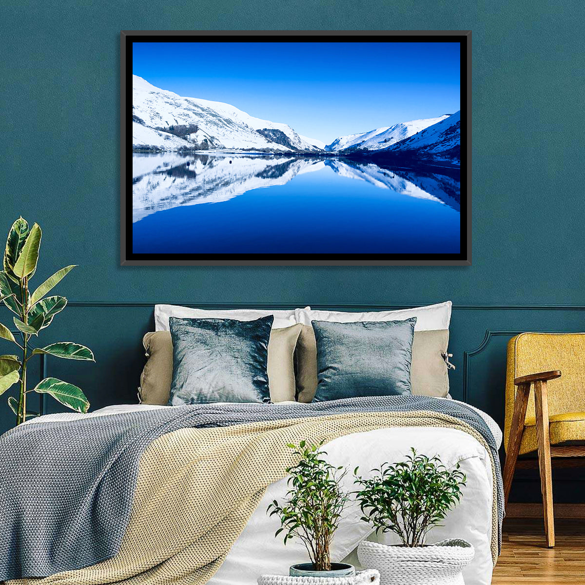 Tal Y Llyn Winter Reflection Wall Art in a room, landscape