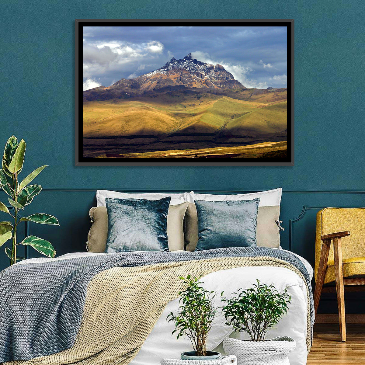 Antisana Volcano Landscape Wall Art in a room, landscape