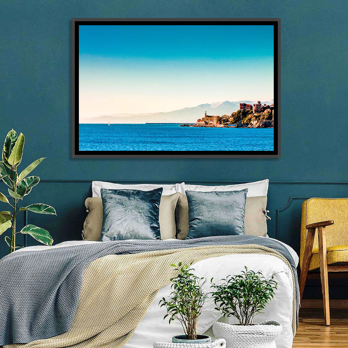 Genoa Coastal Seascape Wall Art in a room, landscape