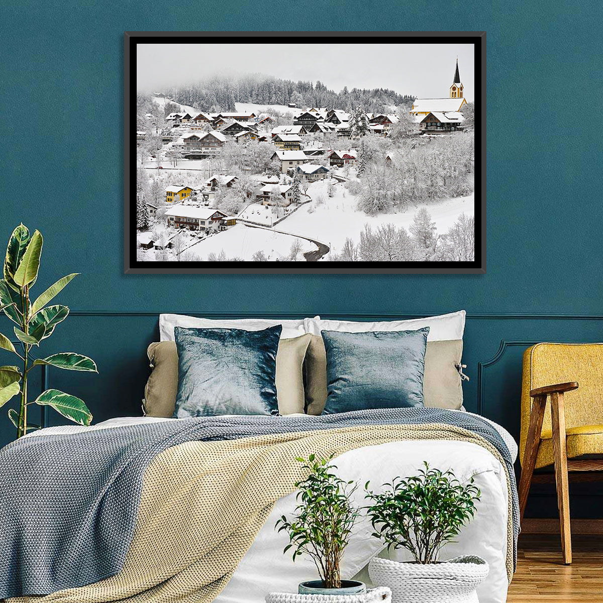 Oberstaufen Winter Village Wall Art in a room, landscape