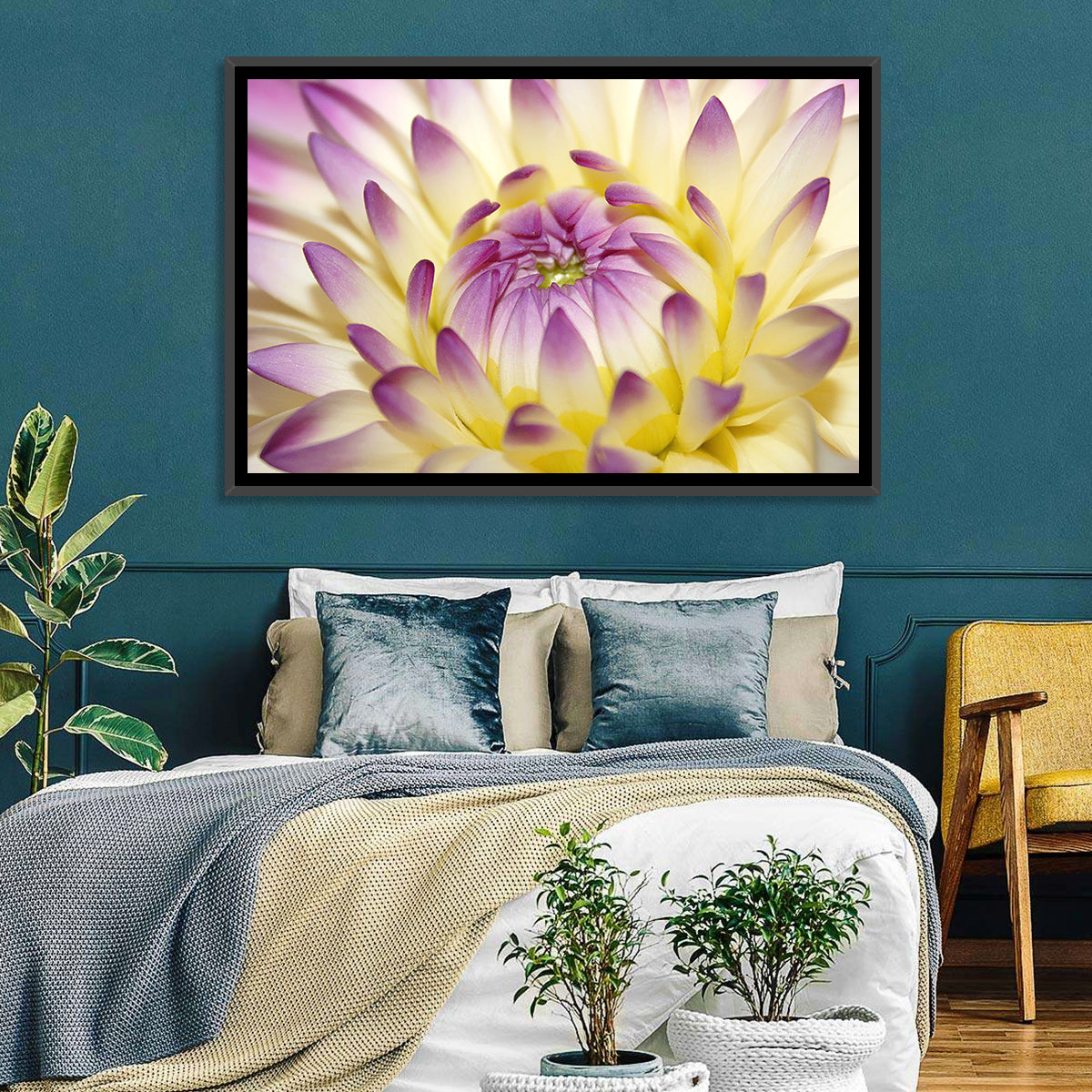 Dahlia Macro Portrait Wall Art in a room, landscape