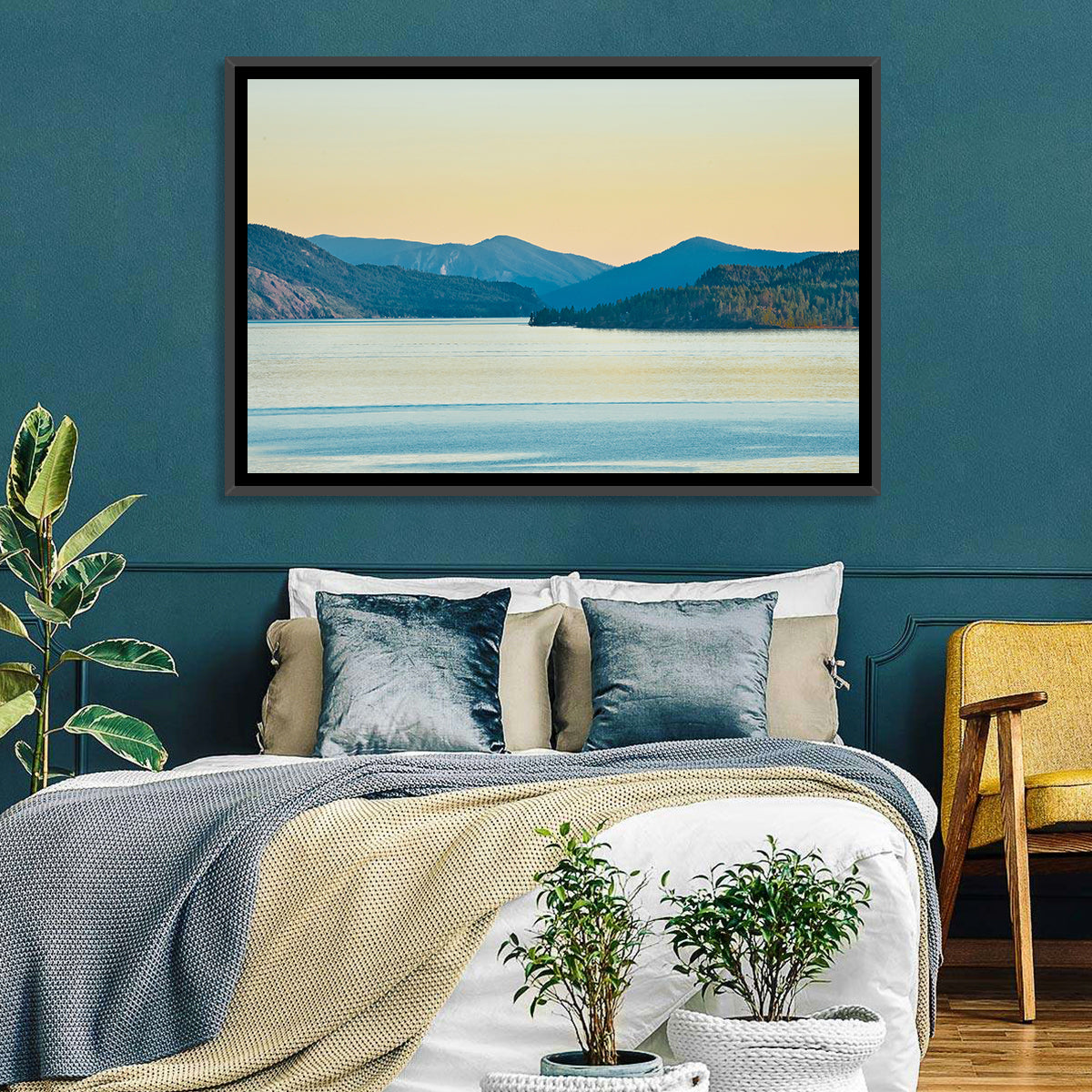 Lake Pend Oreille at Golden Hour Wall Art in a room, landscape