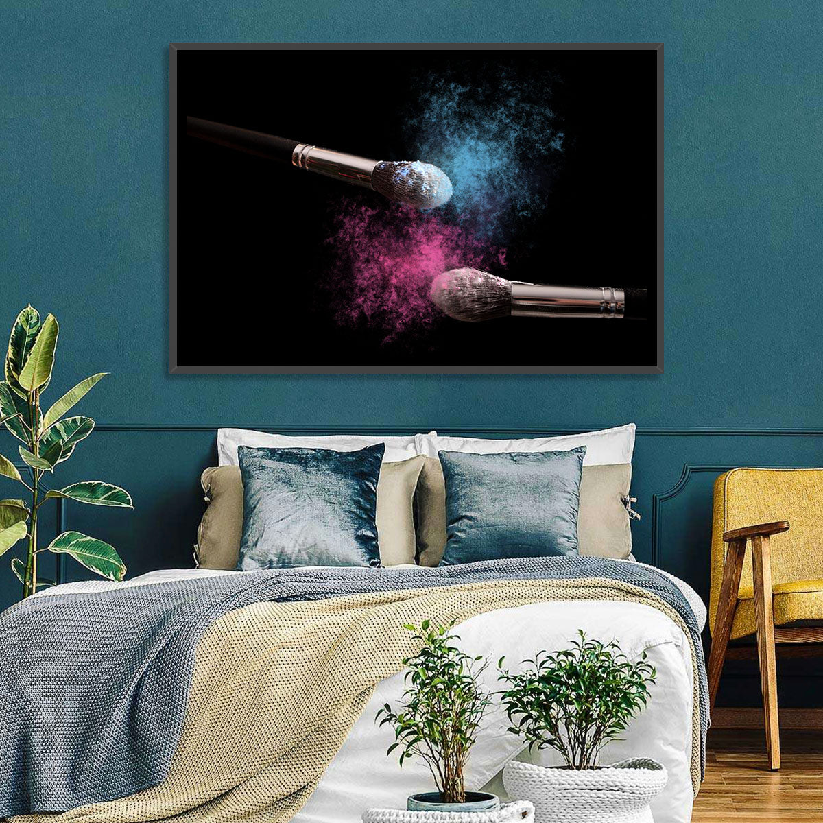Powder Burst Makeup Brushes Wall Art in a room, landscape