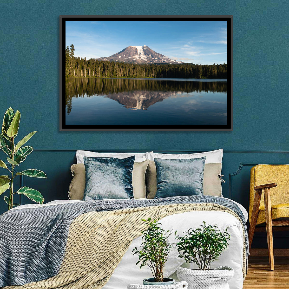 Takhlakh Lake Reflection Wall Art in a room, landscape