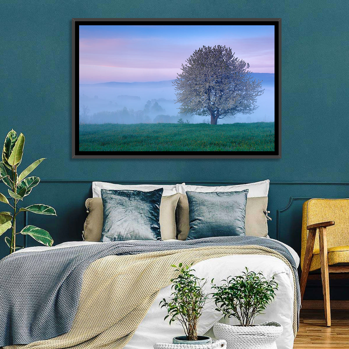Misty Sumava Mountain Tree Wall Art in a room, landscape