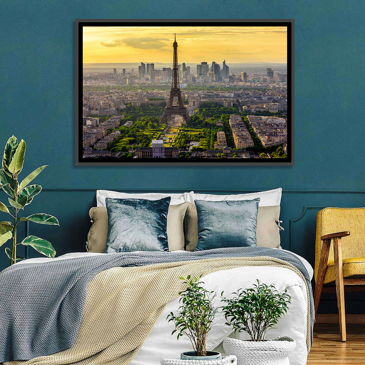 Eiffel Tower at Golden Hour Wall Art in a room, landscape