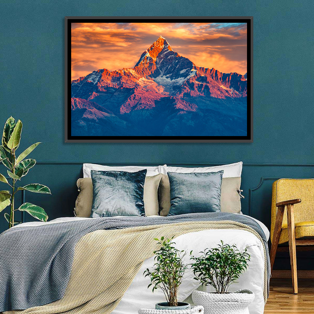 Machhapuchhre Sunrise Over Pokhara Wall Art in a room, landscape