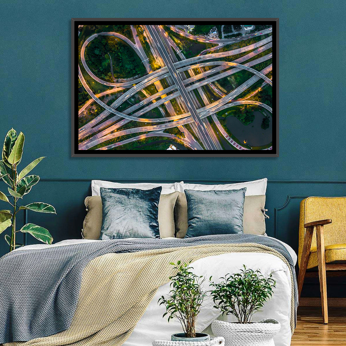 Expressway Junction at Dusk Wall Art in a room, landscape