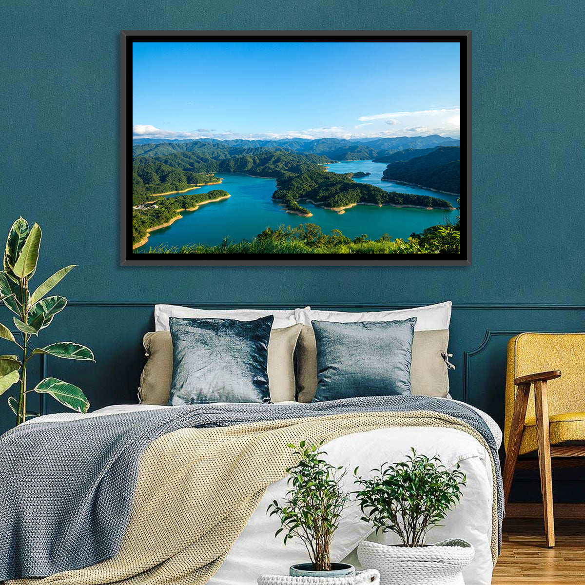 Emerald Qiandao Lake Wall Art in a room, landscape