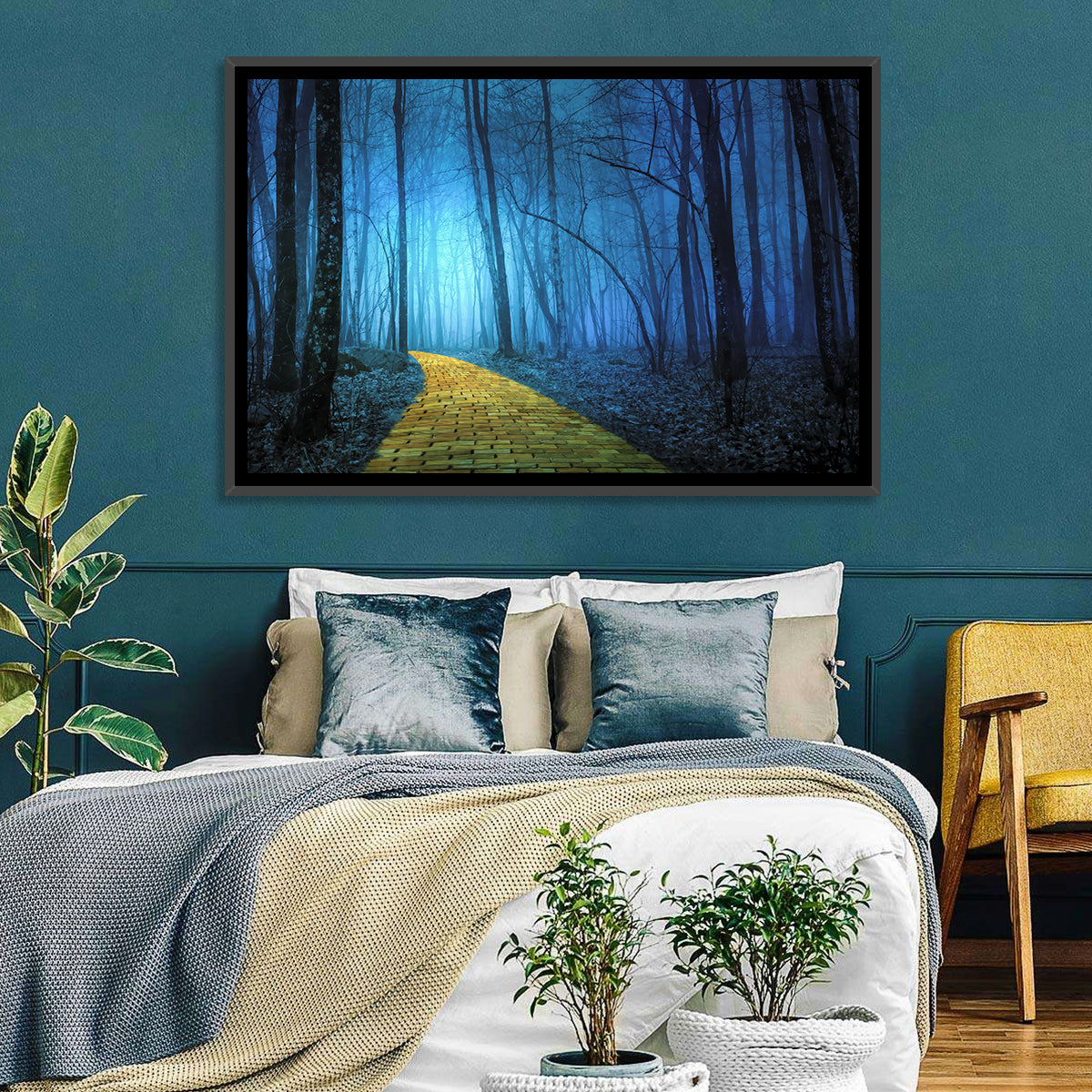 Misty Yellow Brick Road Wall Art in a room, landscape