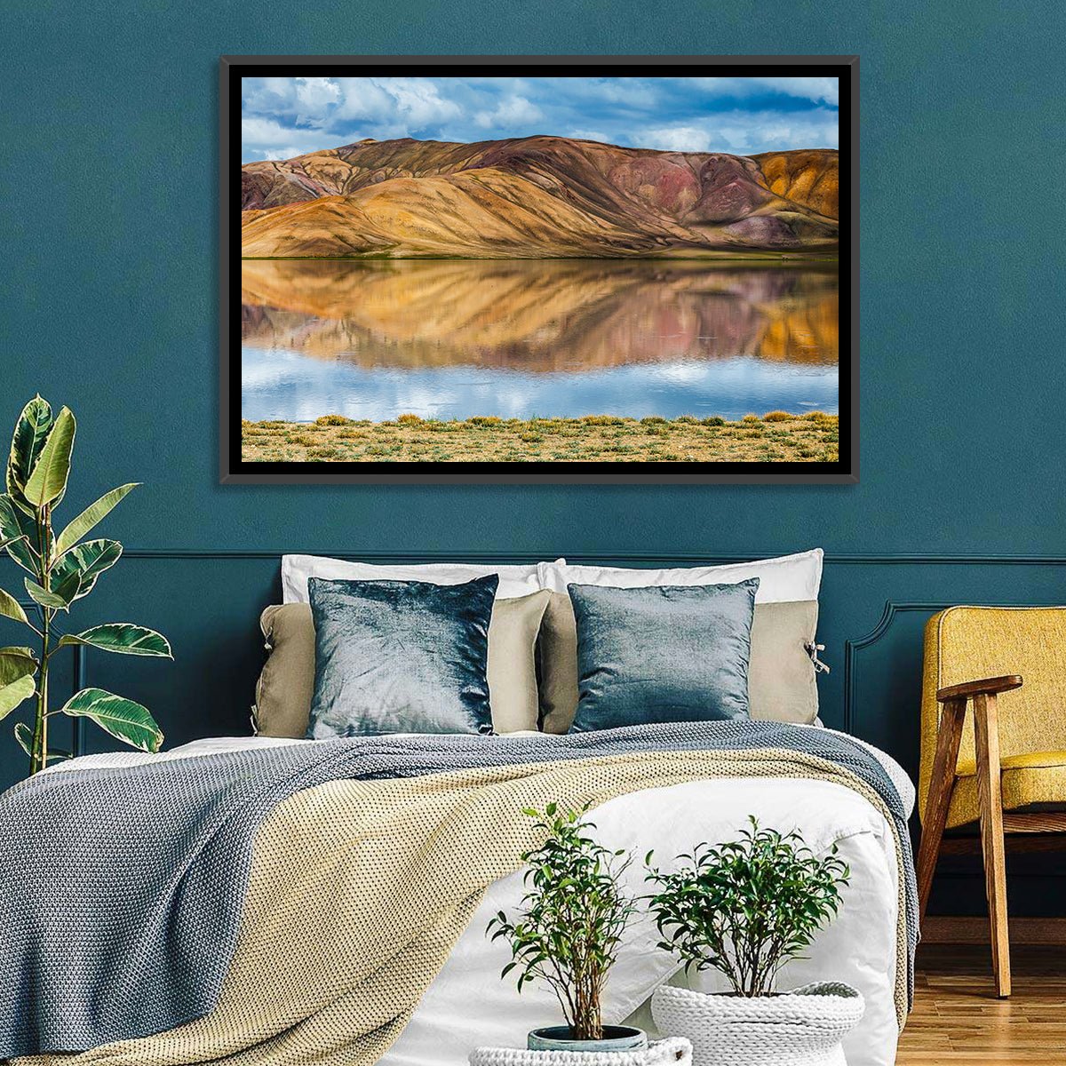 Bulunkul Lake Reflection Wall Art in a room, landscape