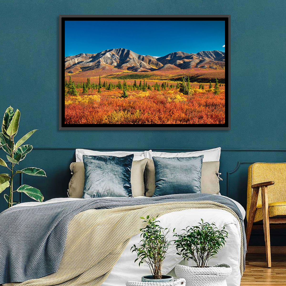 Denali Autumn Peaks Wall Art in a room, landscape