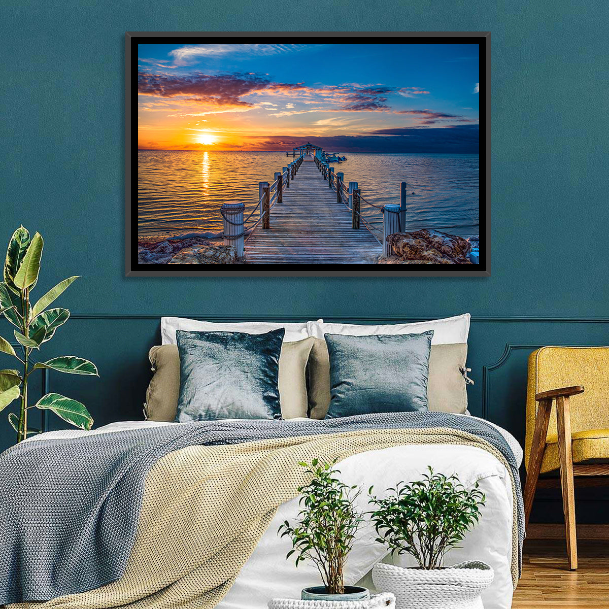 Islamorada Pier at Golden Hour Wall Art in a room, landscape