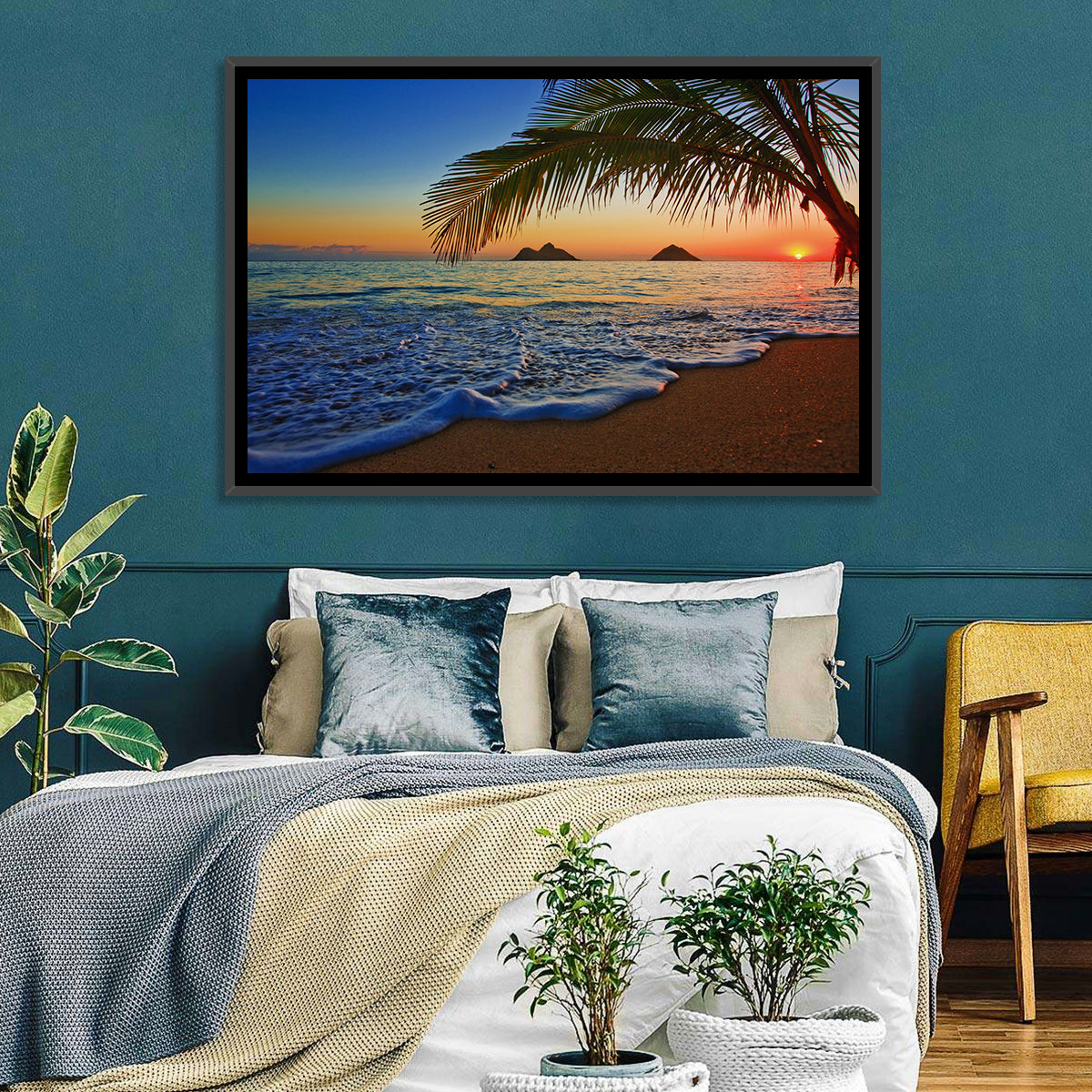 Lanikai Sunset Over Mokulua Islands Wall Art in a room, landscape