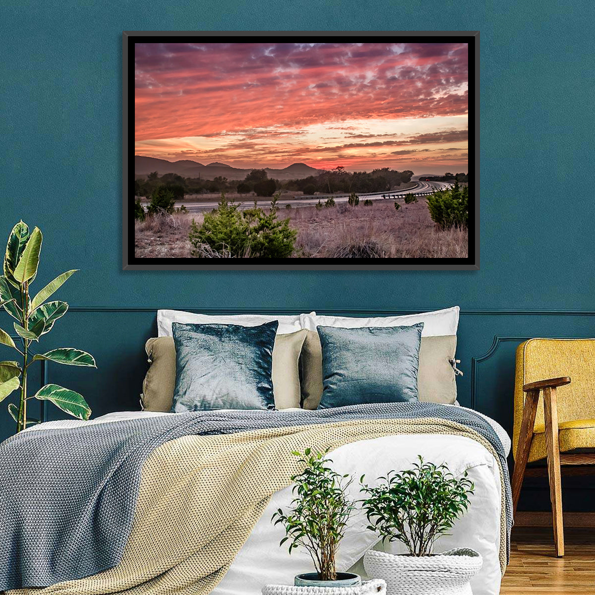Sunset Curve on Texas Highway 16 Wall Art in a room, landscape