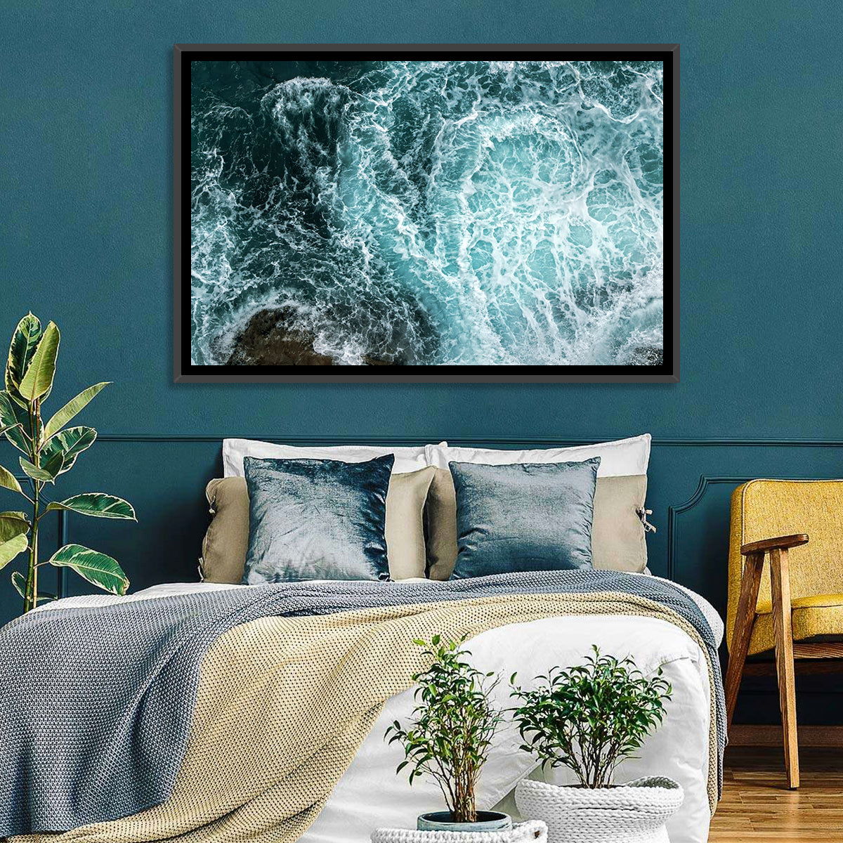 Aerial Ocean Waves with Sea Foam Wall Art in a room, landscape