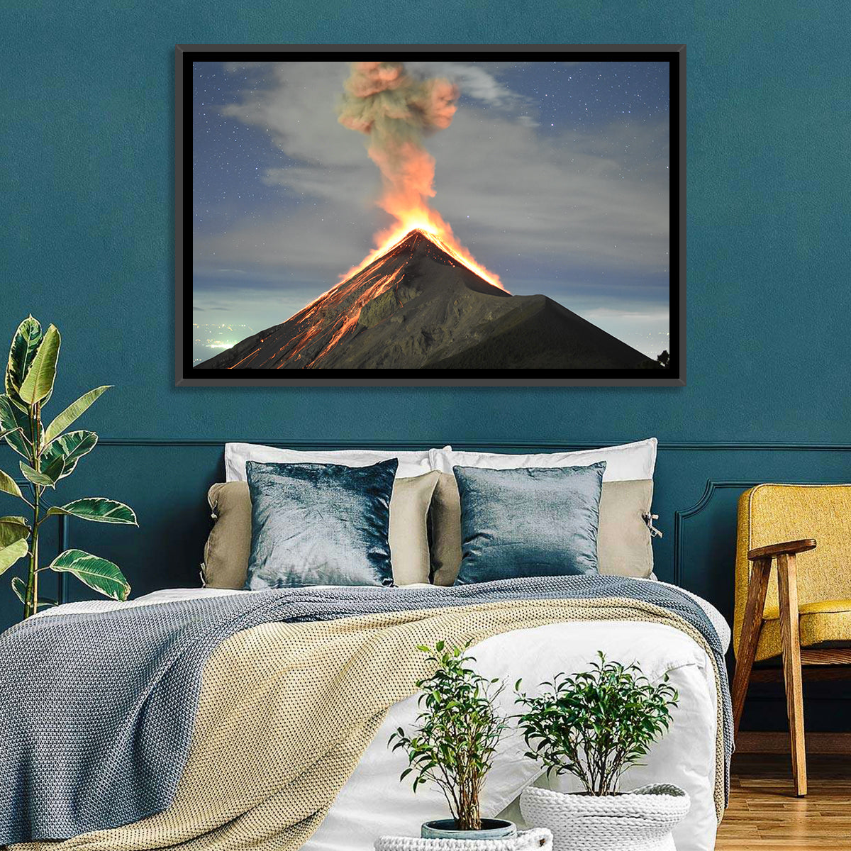 Fuego Night Eruption Wall Art in a room, landscape