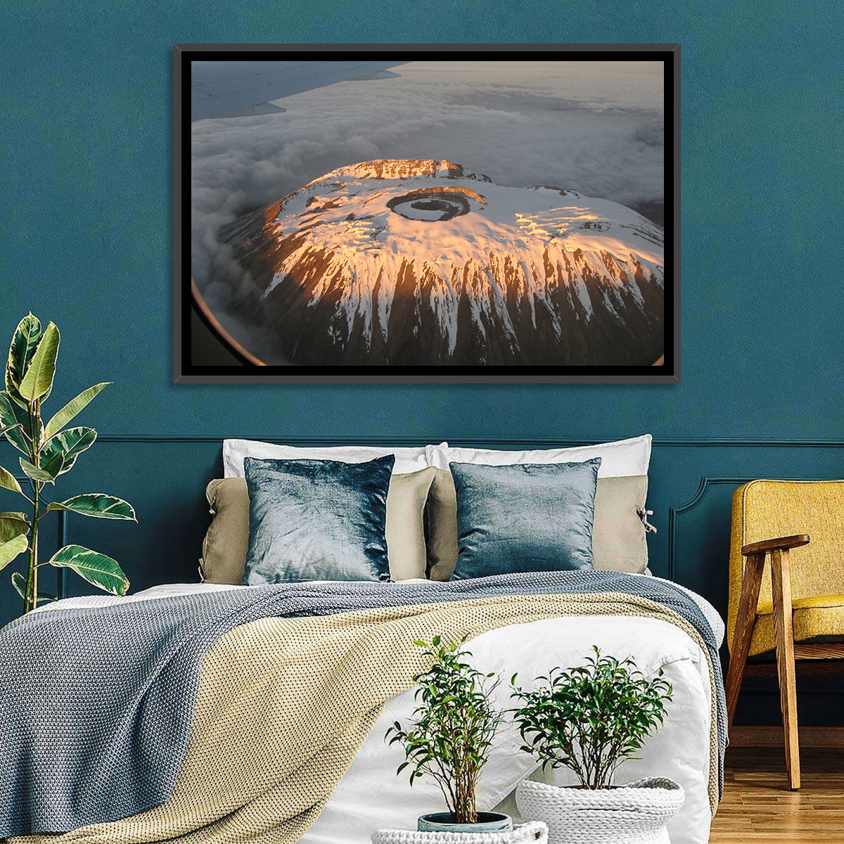 Mount Kilimanjaro Sunset Wall Art in a room, landscape