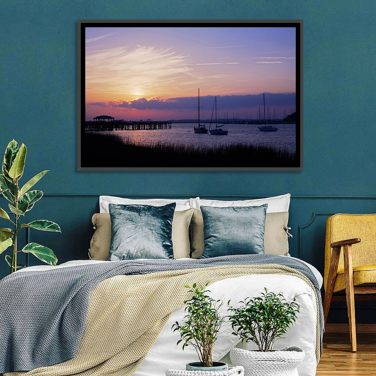 South Carolina Coastal Harbor Wall Art in a room, landscape