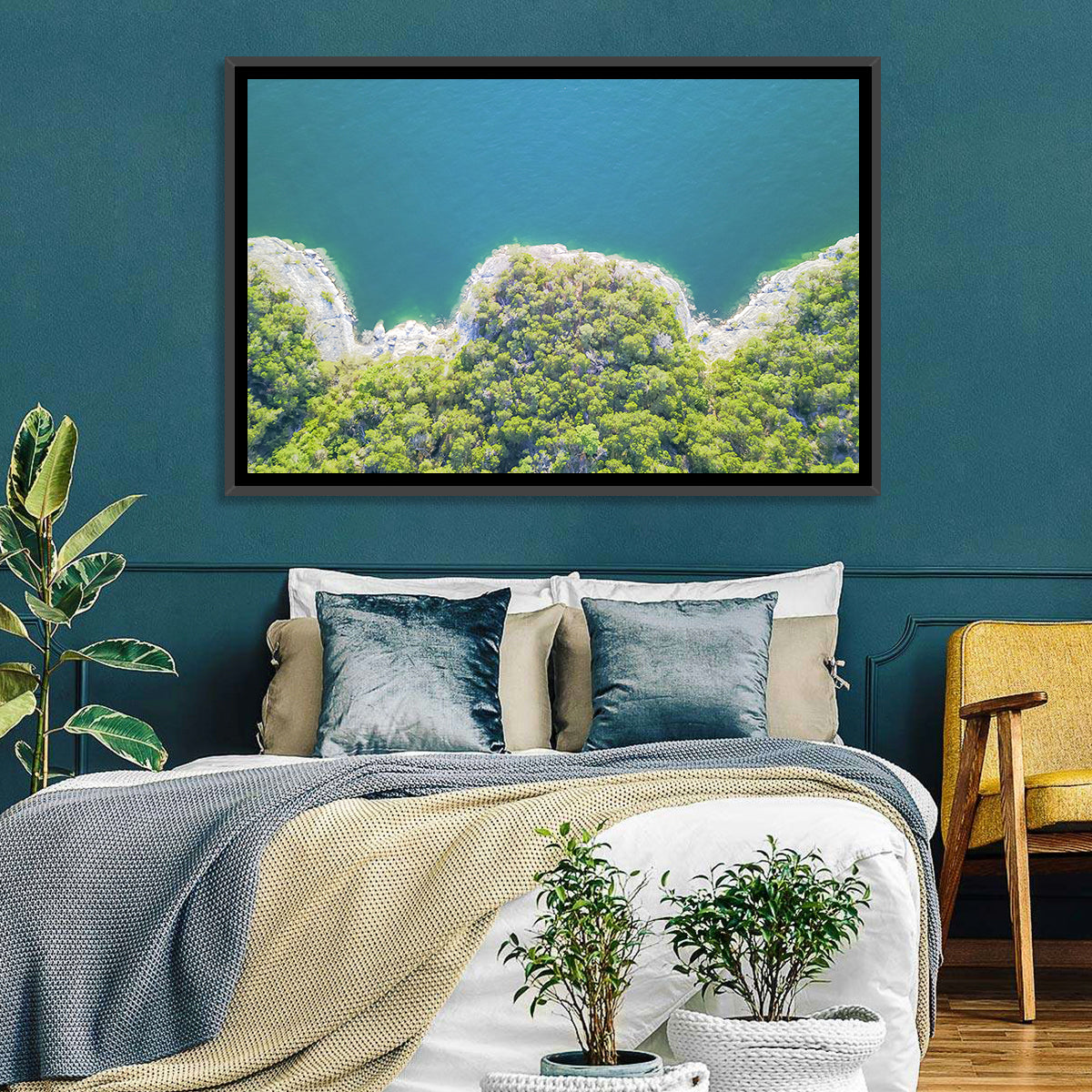 Lake Travis Shoreline Aerial Wall Art in a room, landscape