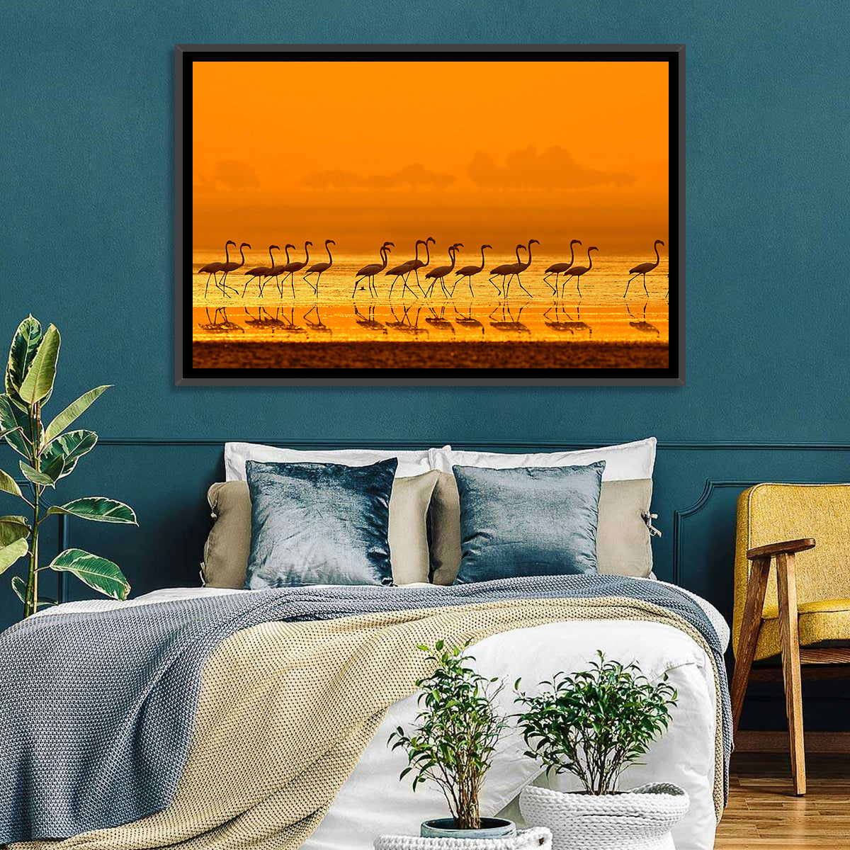 Flamingo Line at Golden Hour Wall Art