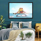 Vintage Car with Surfboard Wall Art