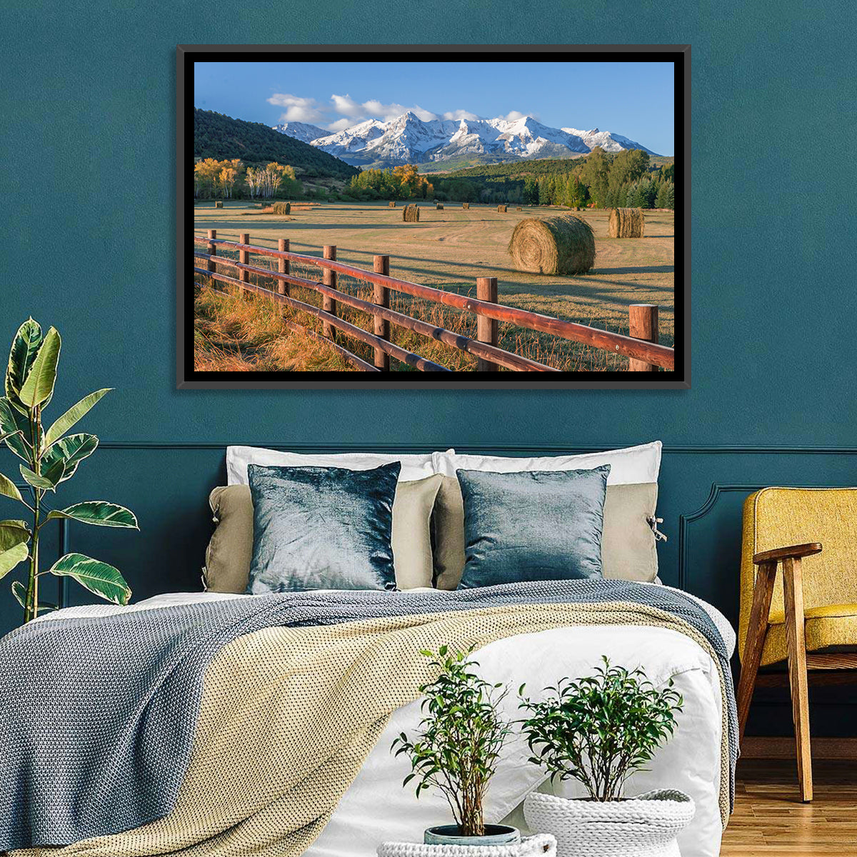 Colorado Hay Bales Wall Art in a room, landscape