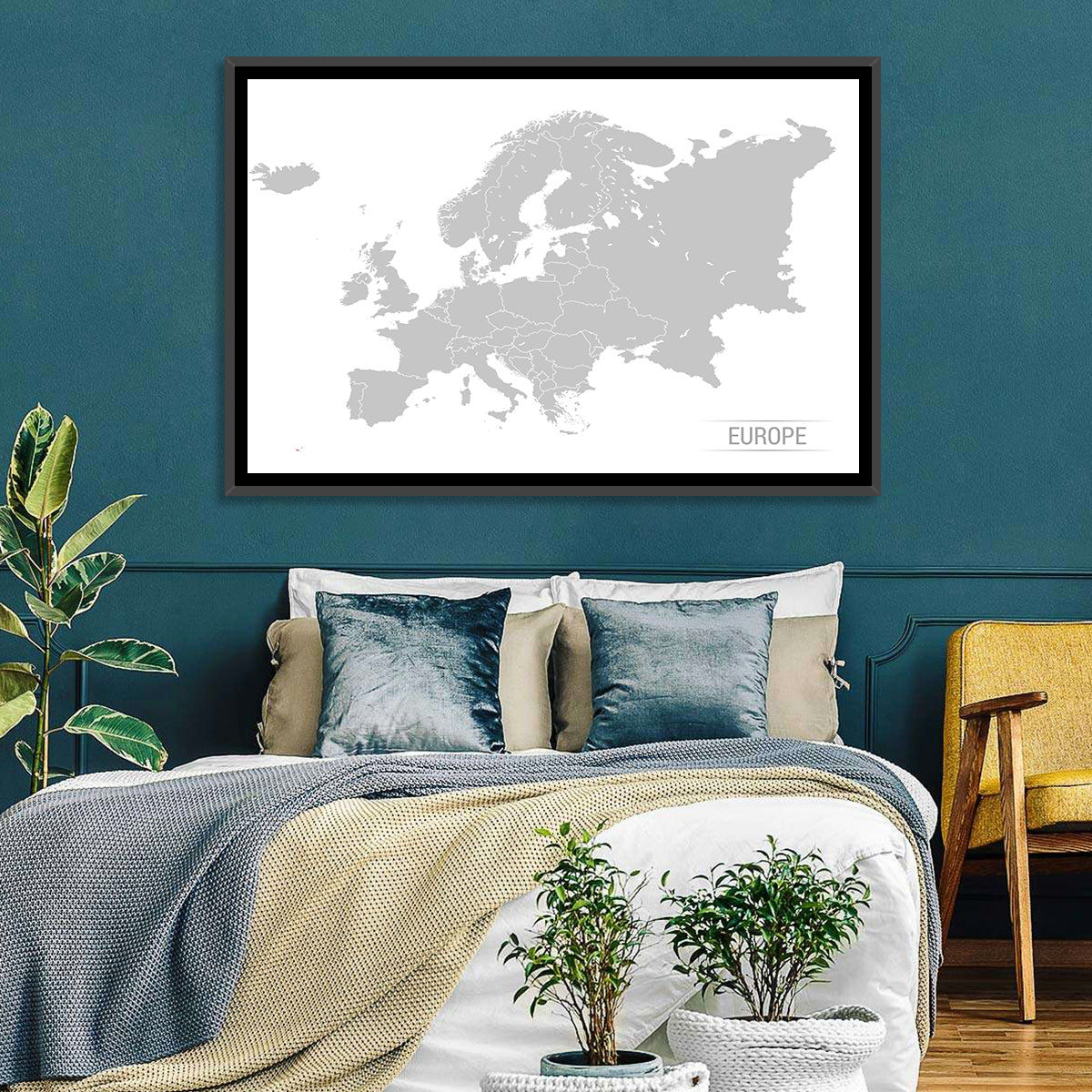 Gray Europe Outline Map Wall Art in a room, landscape