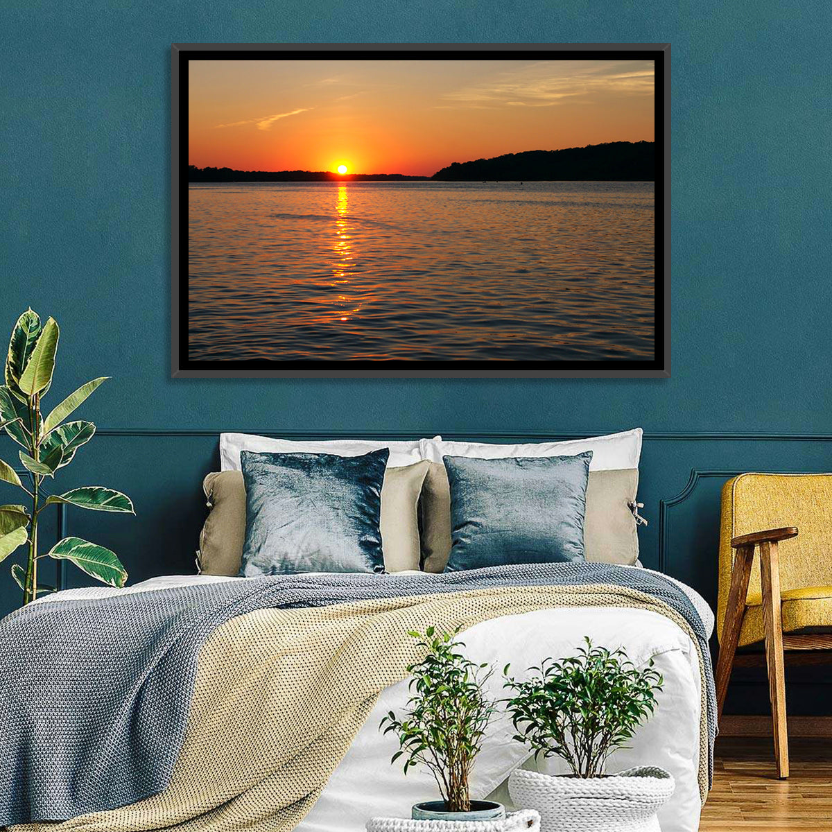 Mississippi River Sunset Wall Art in a room, landscape