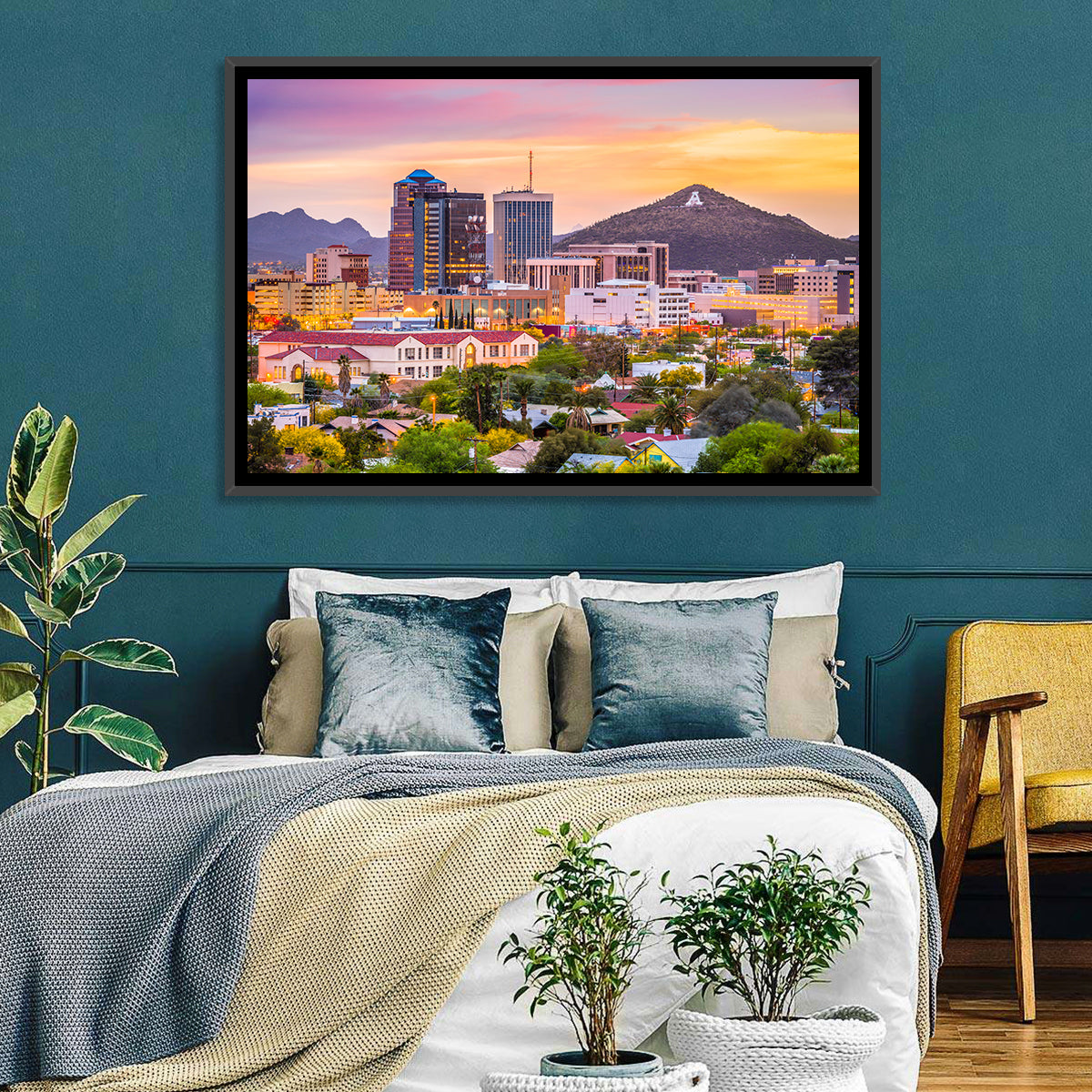 Tucson Skyline at Golden Hour Wall Art in a room, landscape