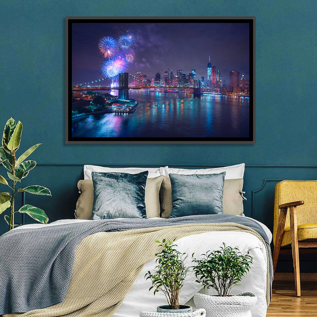 Fireworks Over Brooklyn Bridge Wall Art
