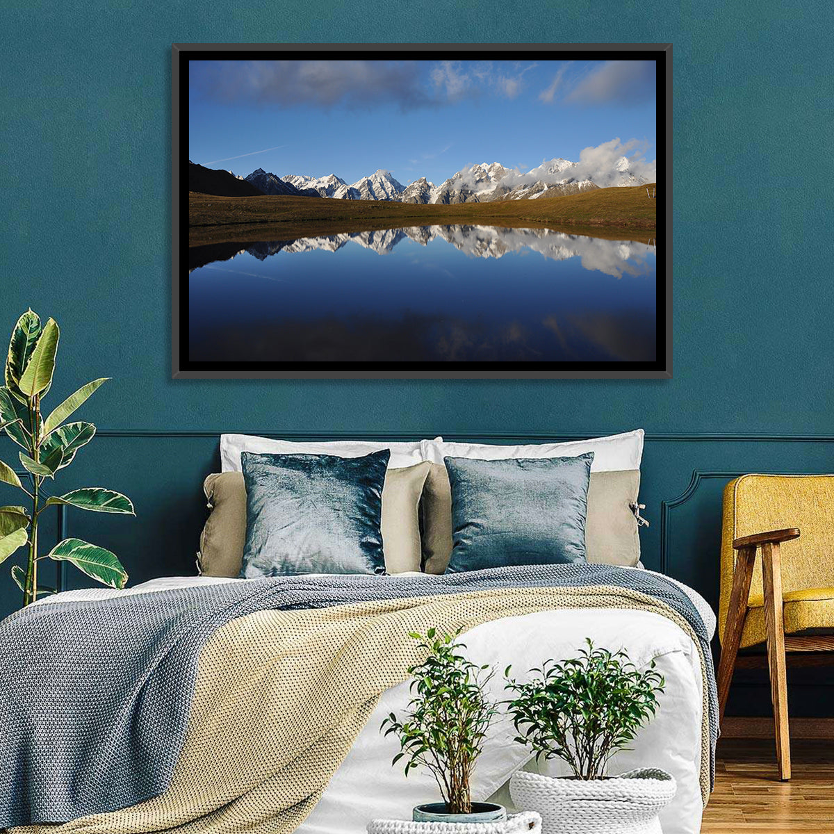 Svaneti Lake Reflection Wall Art in a room, landscape