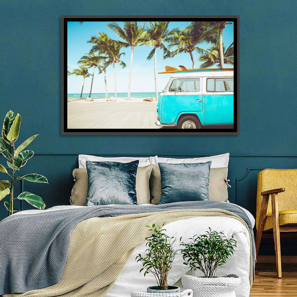 Vintage Vw Bus on Tropical Beach Wall Art