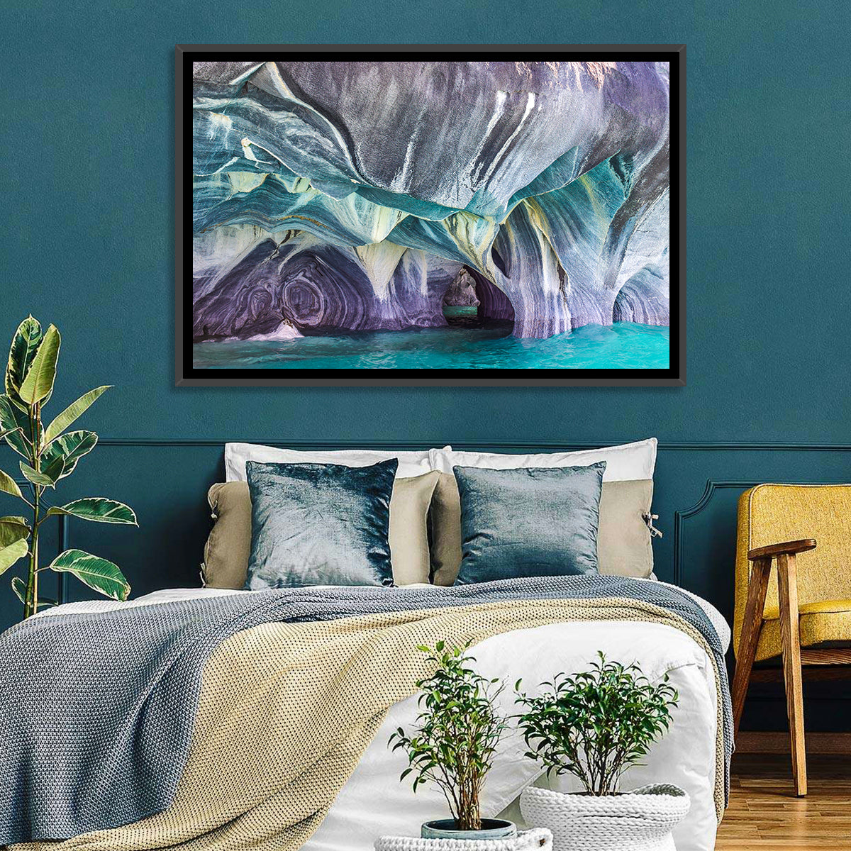 Marble Caves of Lake General Carrera Wall Art in a room, landscape