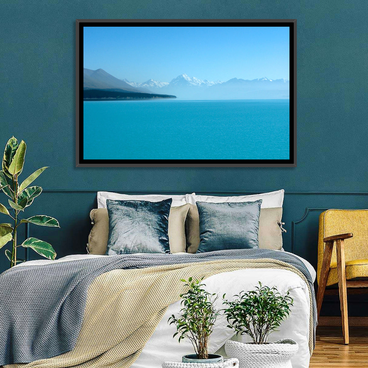 Turquoise Lake Pukaki View of Mount Cook Wall Art in a room, landscape
