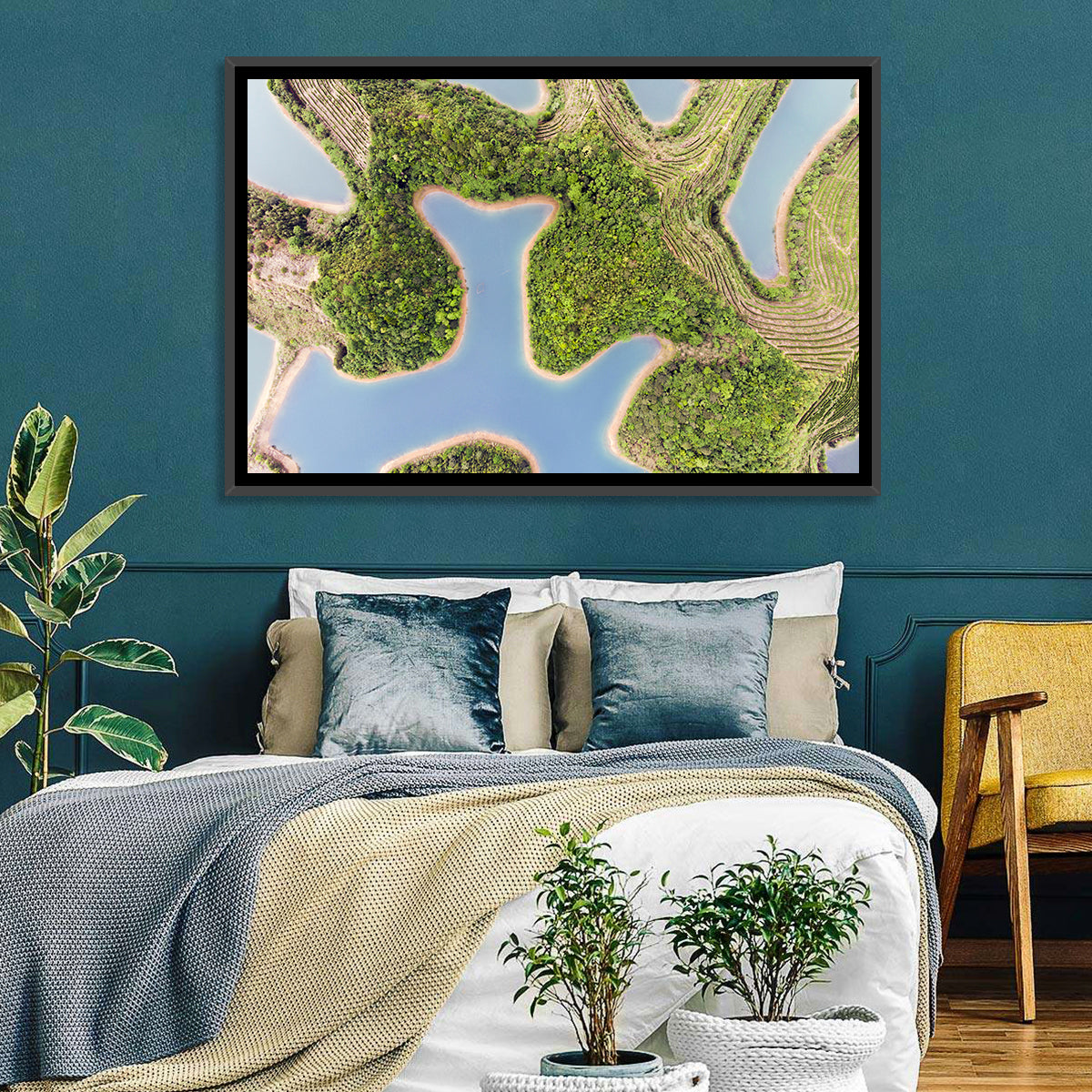 Thousand Island Lake Aerial View Wall Art in a room, landscape