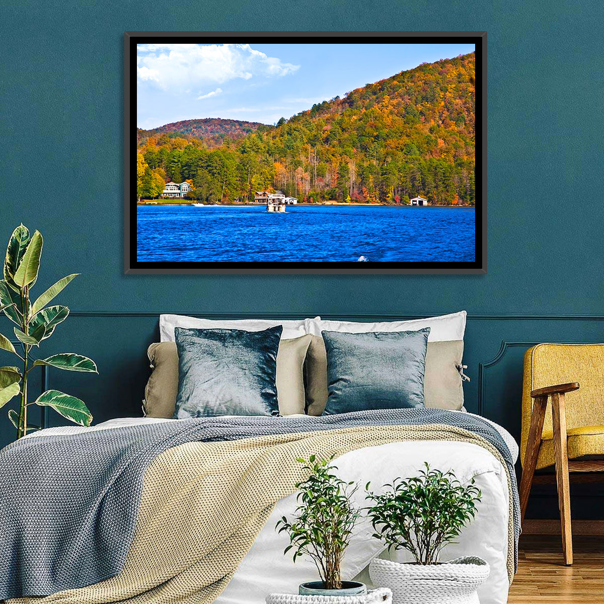 Lake Burton Autumn View Wall Art in a room, landscape
