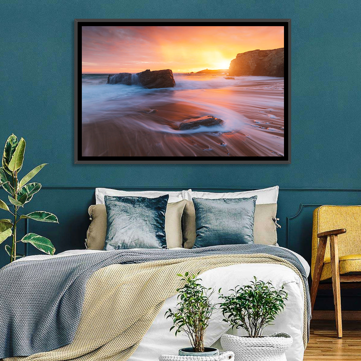 Quiberon Beach Sunset Wall Art in a room, landscape