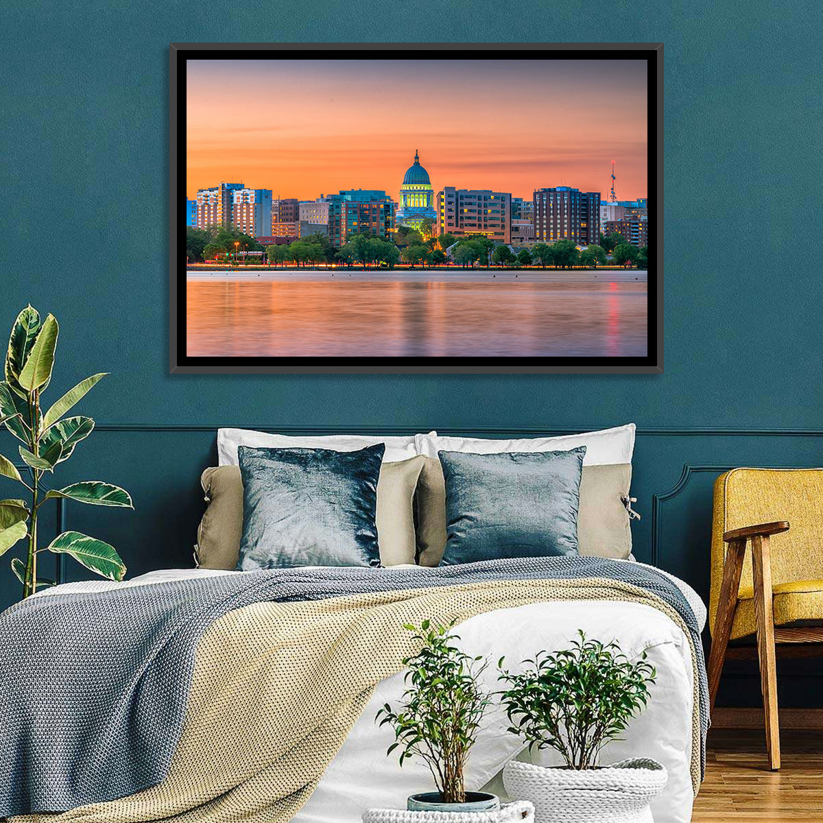 Madison State Capitol Skyline Wall Art in a room, landscape