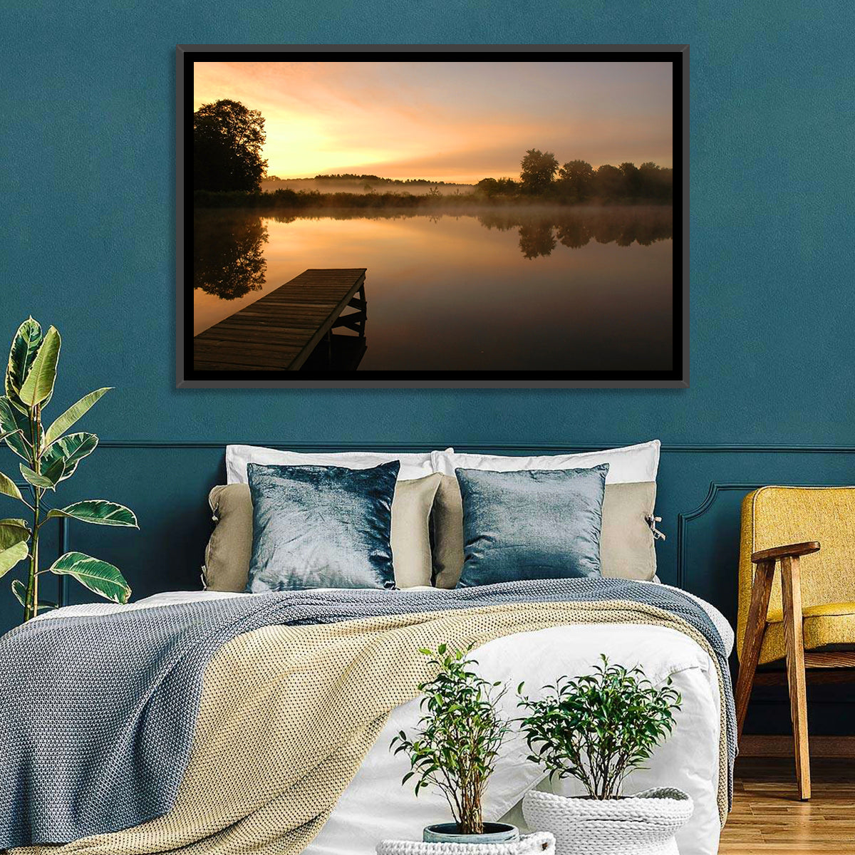 Golden Morning Pier Wall Art in a room, landscape