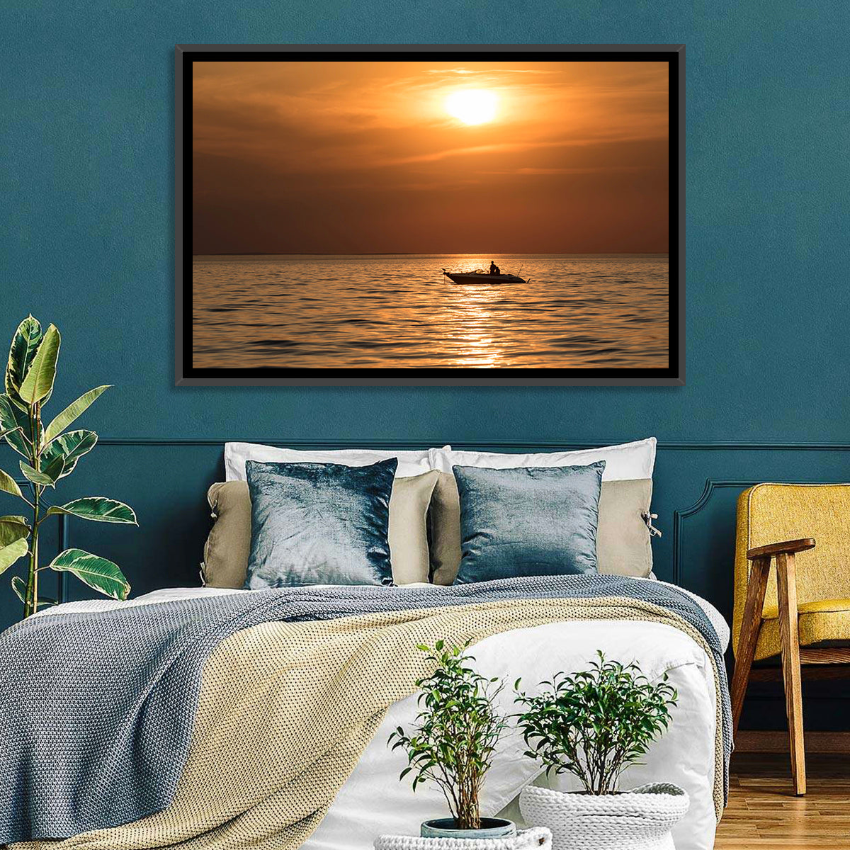 Mille Lacs Lake Sunset Wall Art in a room, landscape