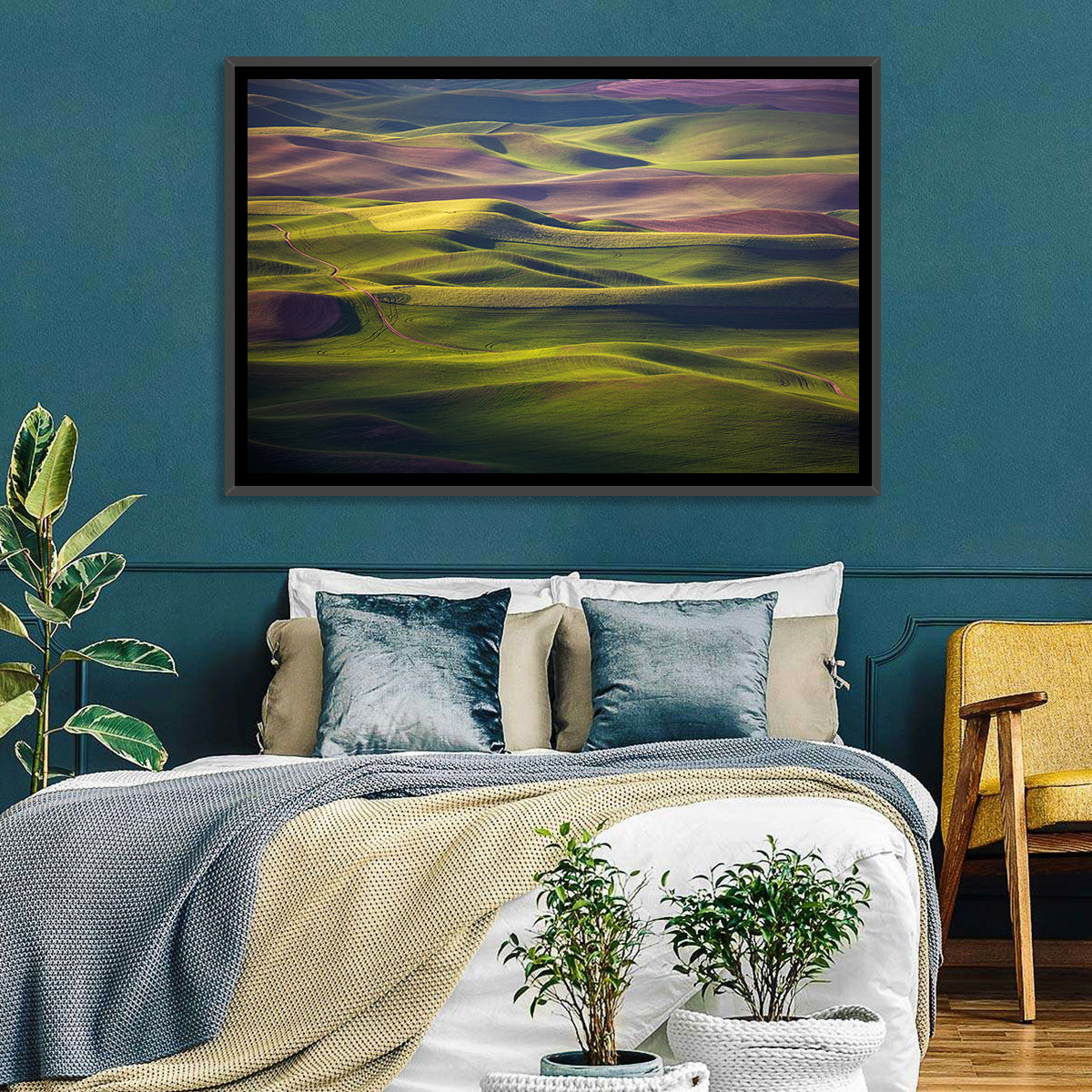 Palouse Farmland at Golden Hour Wall Art in a room, landscape