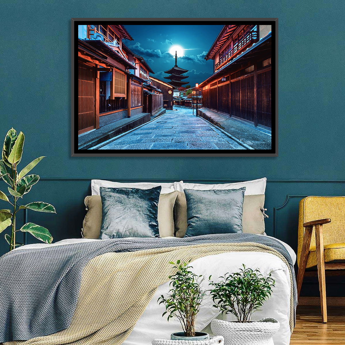 Moonlit Sannen Zaka Kyoto Wall Art in a room, landscape